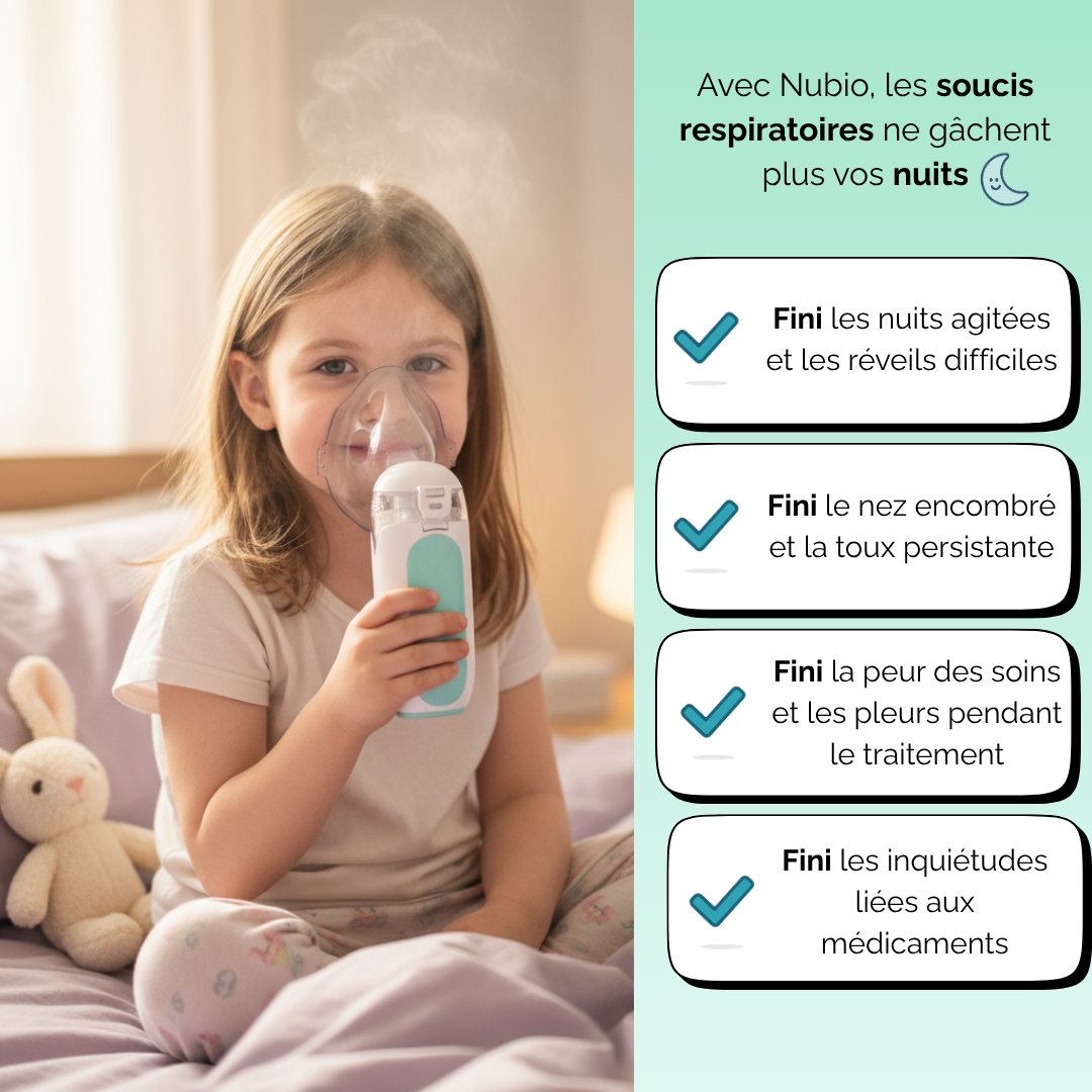 Enfant utilisant le nébuliseur portable Nubio pour soulager la toux et respirer plus facilement