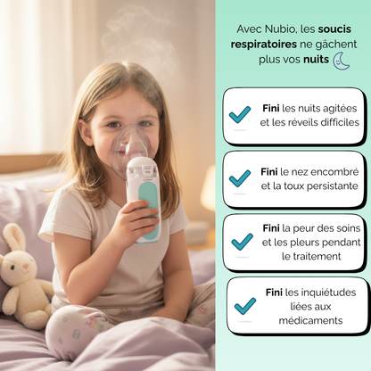 Enfant utilisant le nébuliseur portable Nubio pour soulager la toux et respirer plus facilement